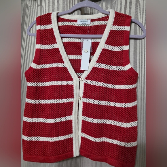 Workshop Republic Clothing Red and White Striped Cardigan Vest - Picture 1 of 3